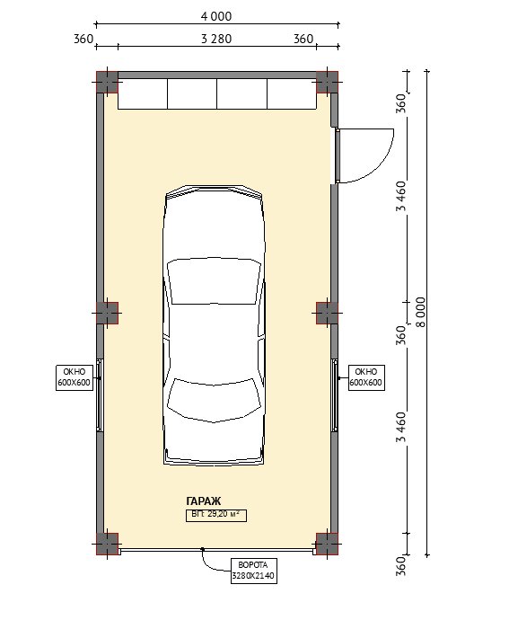 Планировка гаража «Хай-тек 4×8»